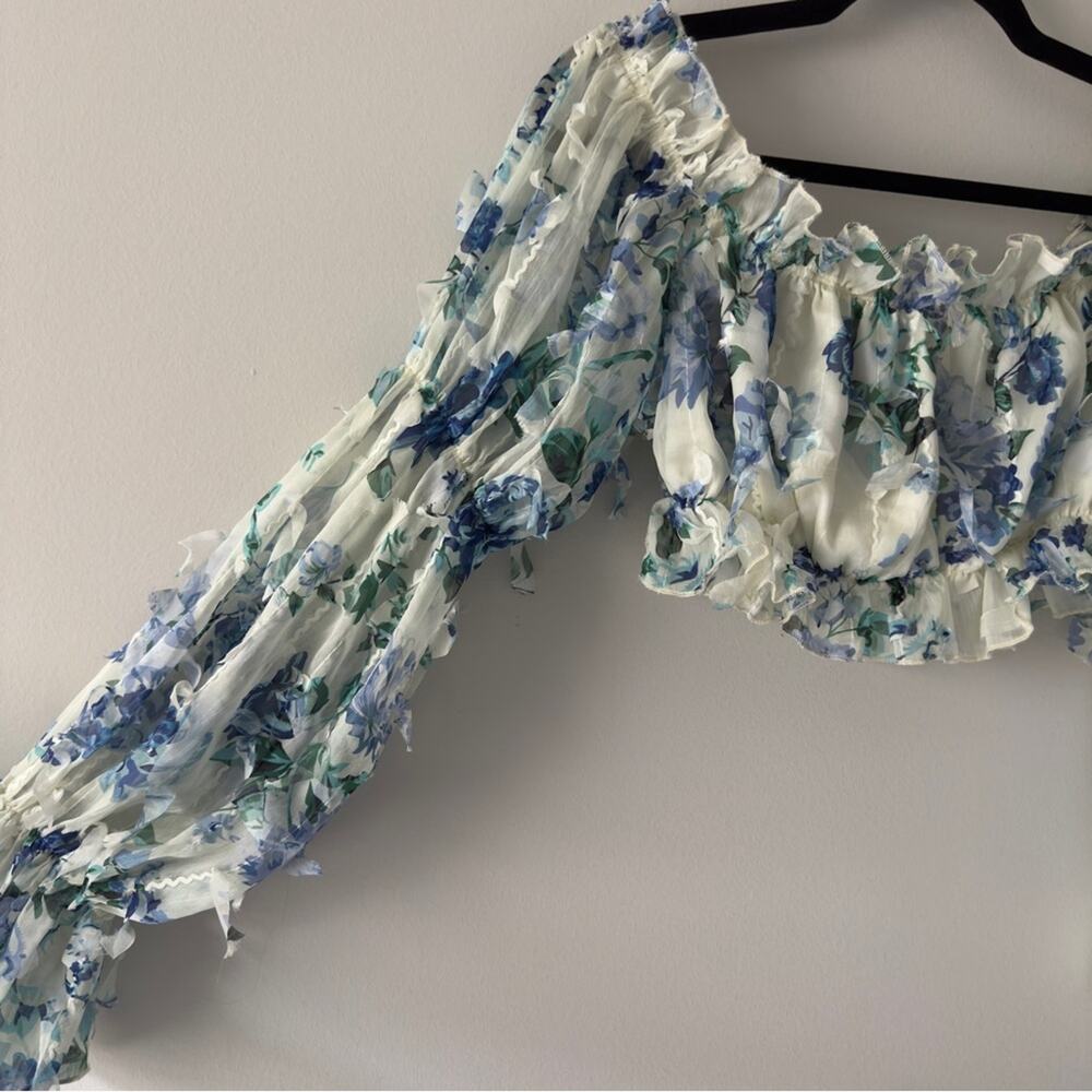 Shein Floral Off-Shoulder Ruffle Top Long Sleeve Cropped Crop Frilly Spring EUC - Picture 5 of 12